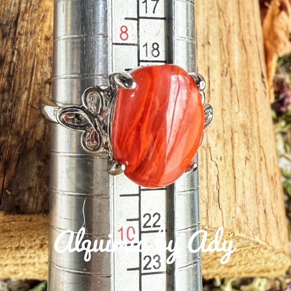 Red crazy lace agate silver gem ring - Picture 1 of 1